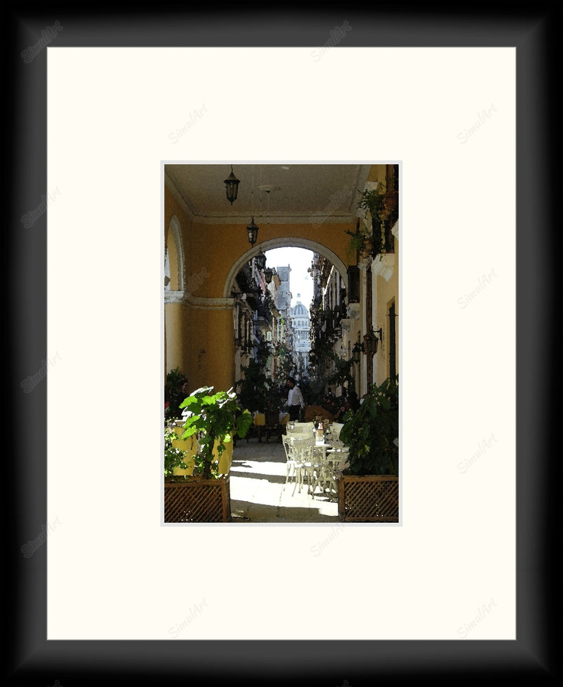 Havana Street Scene 1107984 - Moulding MS500   3/4" Black Cube Mat Essentials White Core Polar White Regular Glass Glass Manila Board (Very Thin) Back 