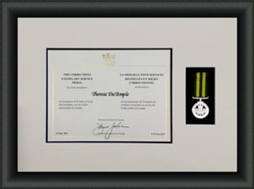 Sample of certificate and Medal Framed