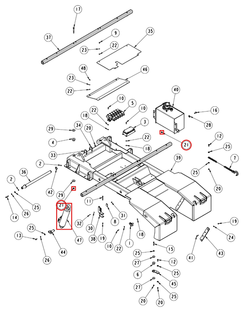 Vulcan 810 Power Tilt subframe assembly diagram showing part 0400408 at item 21