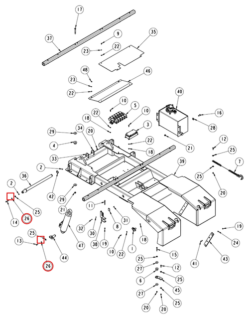 Vulcan 810 Power Tilt subframe assembly diagram showing part 0400482 at item 26