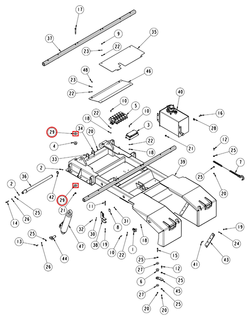 Vulcan 810 Power Tilt subframe assembly diagram showing part 0400498 at item 29