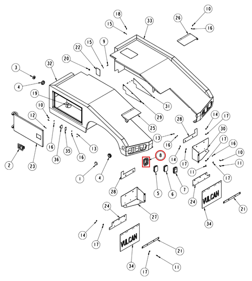 Vulcan 810 Power Tilt body assembly diagram showing part 0306685 at item 8