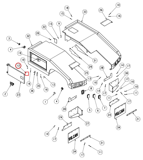 Vulcan 810 Power Tilt body assembly diagram showing part 0400351 at item 12