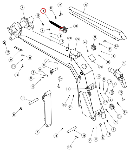 Vulcan 810 Power Tilt boom assembly diagram showing part 0303521 at item 4