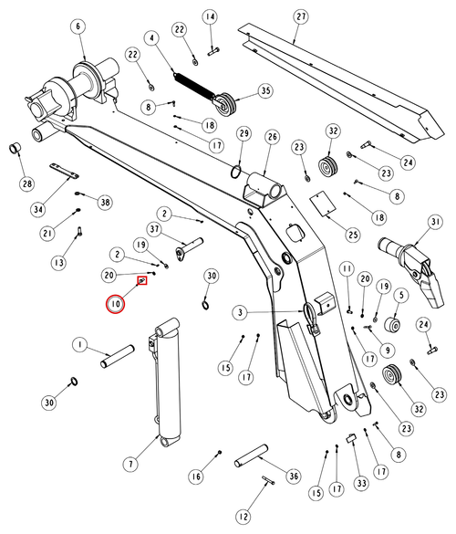 Vulcan 810 Power Tilt boom assembly diagram showing part 0400121 at item 10