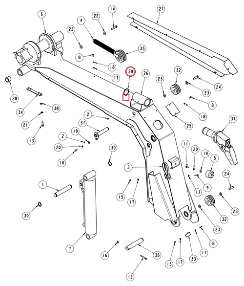 Vulcan 810 Power Tilt boom assembly diagram showing part 9055275 at item 29