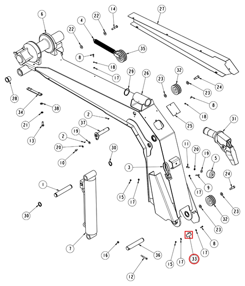 Vulcan 810 Power Tilt boom assembly diagram showing part 810040006 at item 33