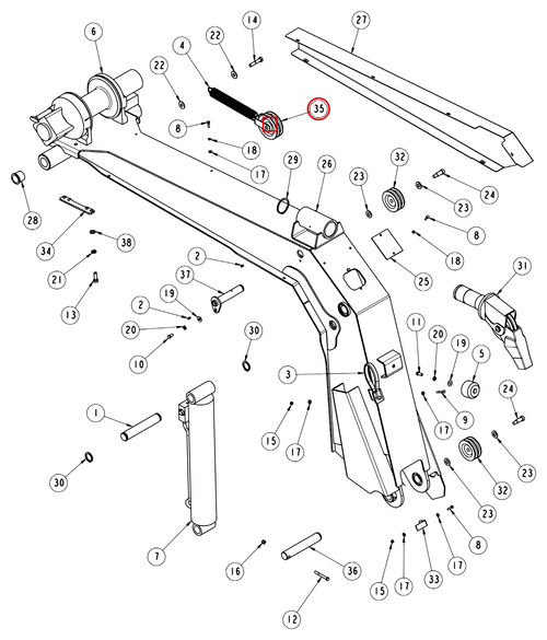 Vulcan 810 Power Tilt boom assembly diagram showing part 810041500 at item 35