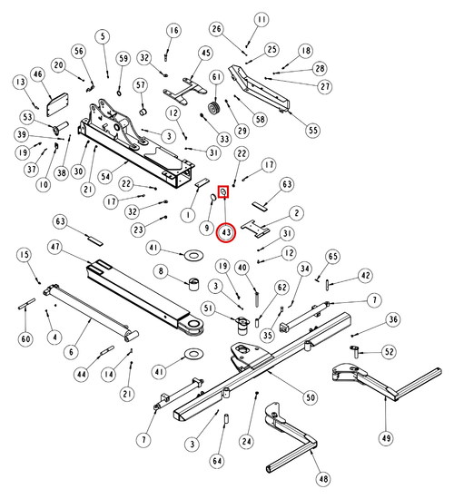 Vulcan 810 Power Tilt wheel lift assembly diagram showing part 0717674 at item 43