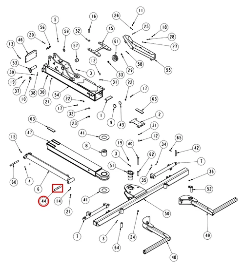 Vulcan 810 Power Tilt wheel lift assembly diagram showing part 0718216 at item 44