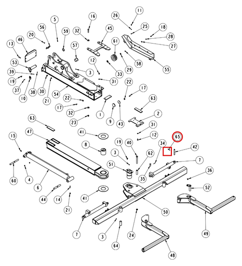 Vulcan 810 Power Tilt wheel lift assembly diagram showing part HD0106 at item 65
