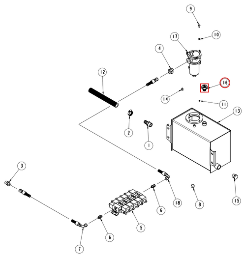 Vulcan 810 Power Tilt tank hydraulics diagram showing part 9018131 at item 16