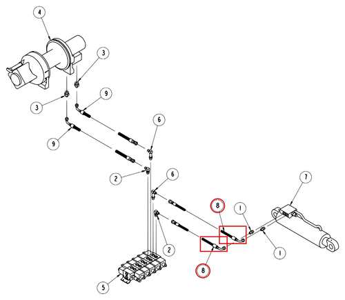 Vulcan 810 Power Tilt boom hydraulics diagram showing part 810770015 at item 8