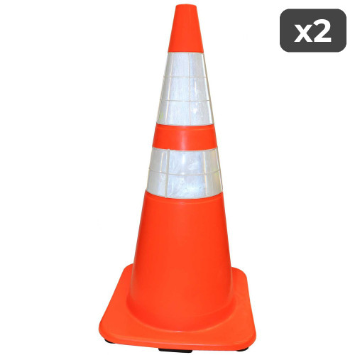 28" Traffic Cone w/Recessed Reflective Safety Bands (2-Pack)