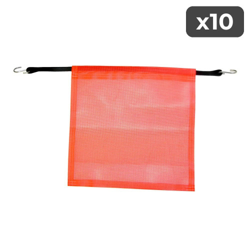 Red 18" x 18" Safety Flag w/Bungee (10-Pack)