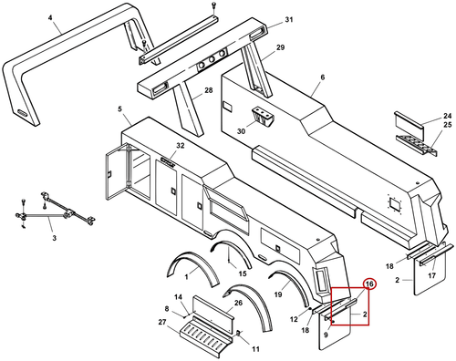 Challenger CH-45 Mudflap Mounting Angle, Left - where it fits