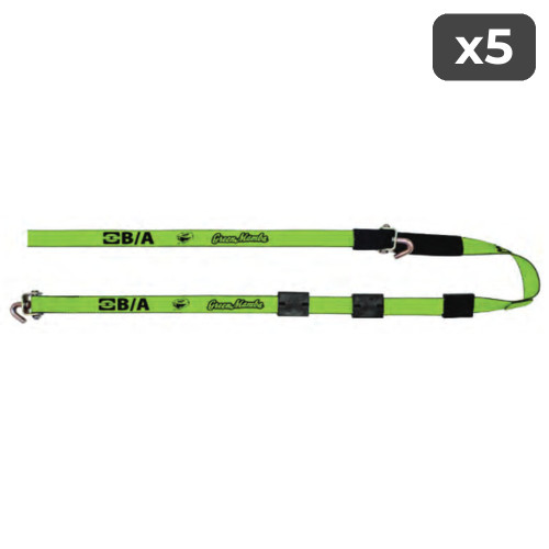 Green Mamba 2" x 15’ J-Hook Tie-Down w/ Tire Grippers and Protective Sleeve (5-Pack)