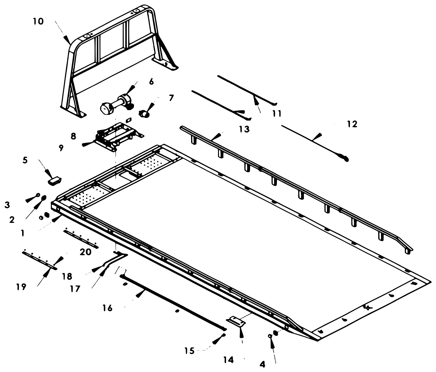 Century Series 10 Gen 2 Steel Bed Assembly Gen II - Removable Tube Rail diagram