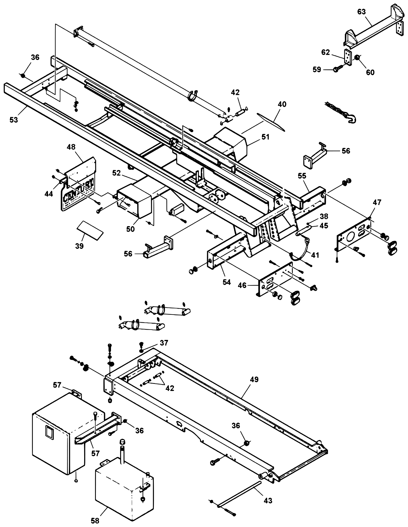 Century Series 10 Gen 1 (2001) Mounting & Tilt Frame Assembly (Part 2 of 2 - Items 36-63) diagram
