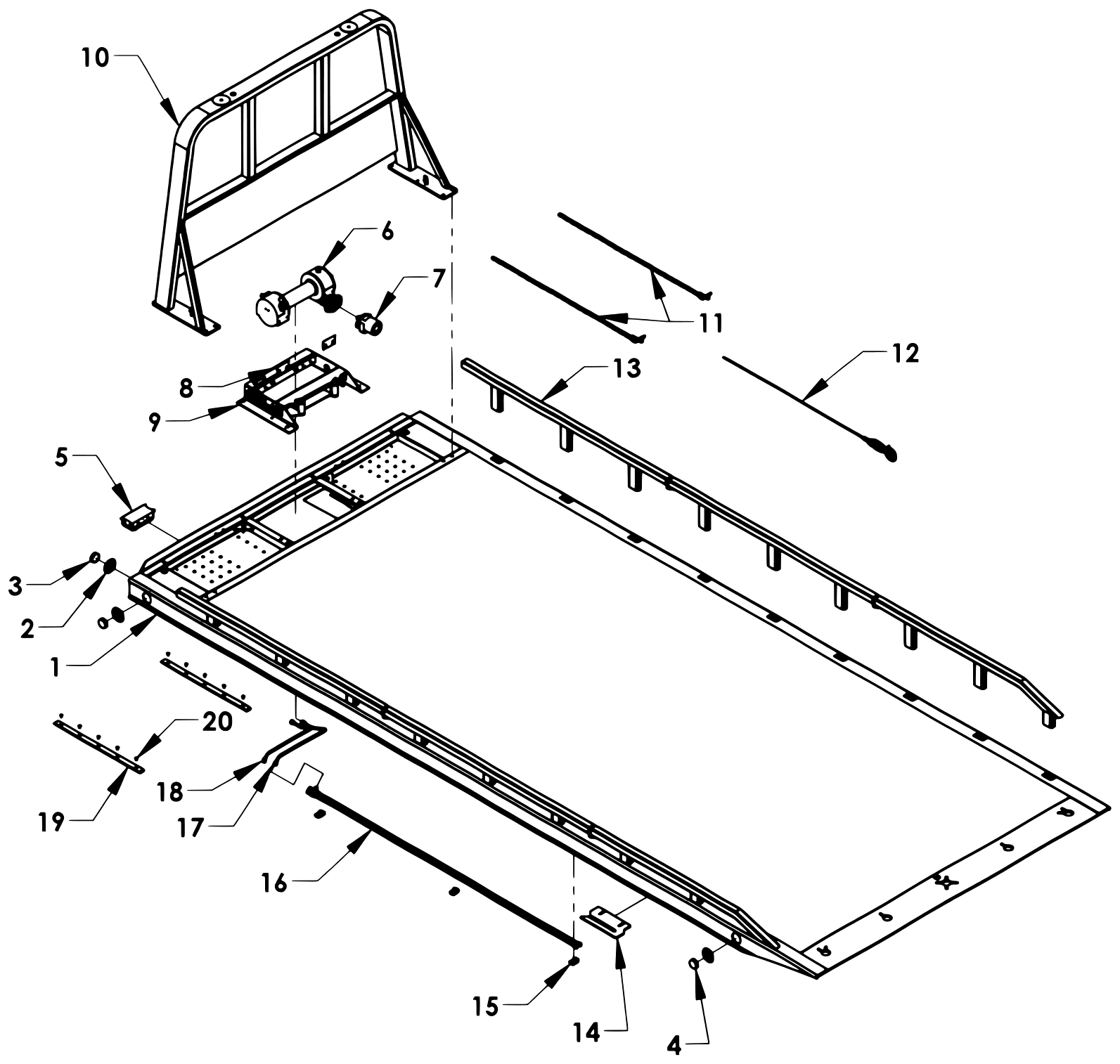 Chevron Series 10 Gen II Steel Bed Assembly Gen II - Removable Tube Rail diagram