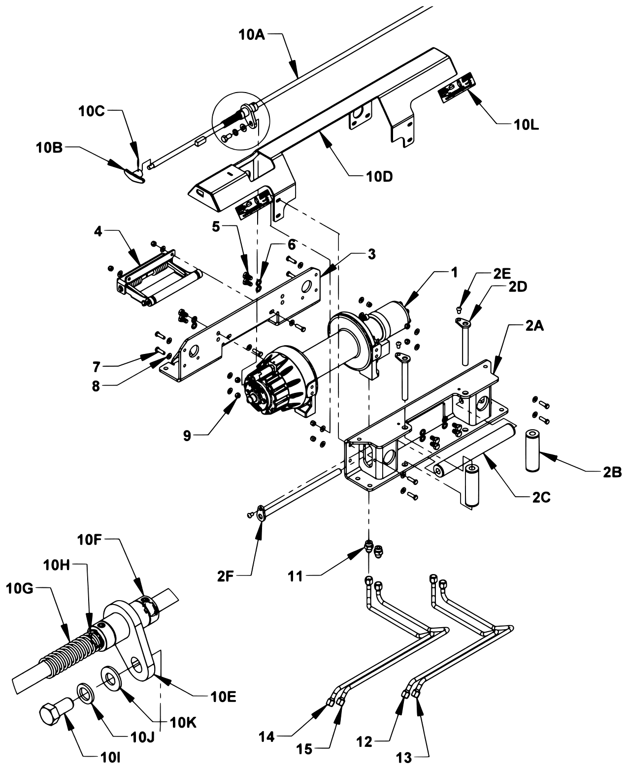 Chevron Series 10 Gen II Ramsey Winch - 09023899-0810AM - 8K Omega Planetary Manual Shift - Dual Handle Clutch Control Rod Assembly diagram