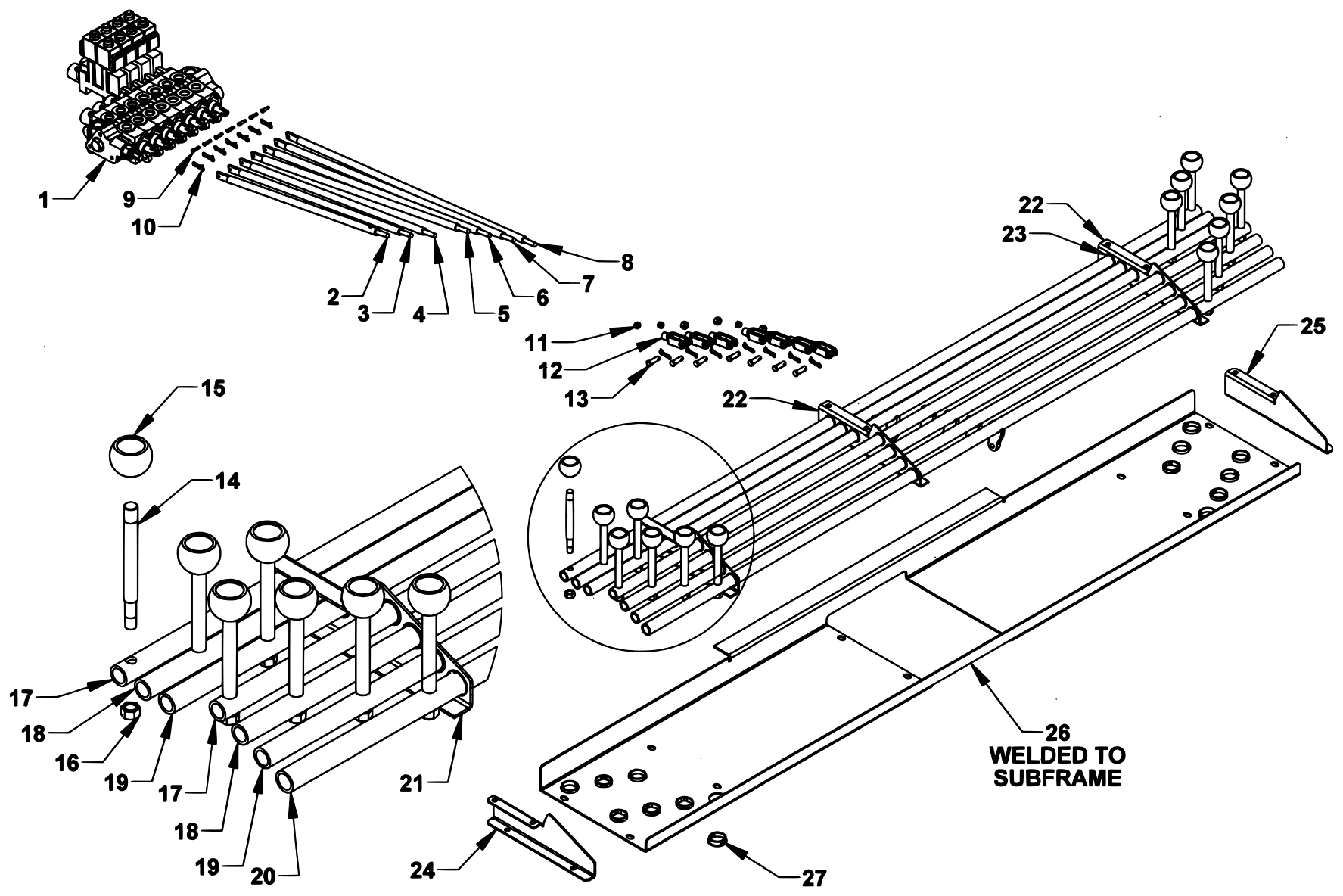 Chevron Renegade 408V&T 4 Series Control Rods and Valves diagram