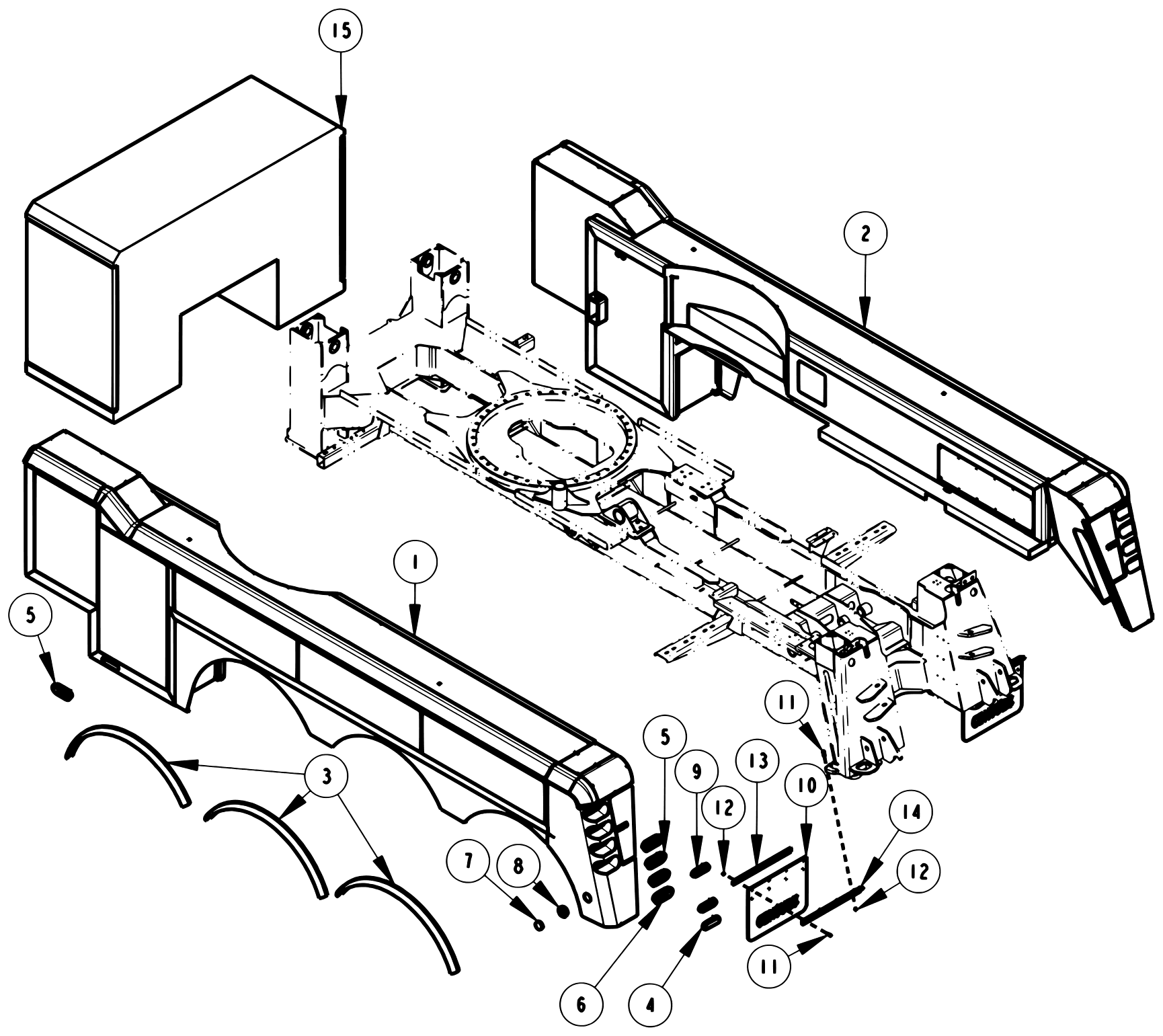 Century 1150 Knee Boom & Underlift Body and Tunnel Box Assembly diagram