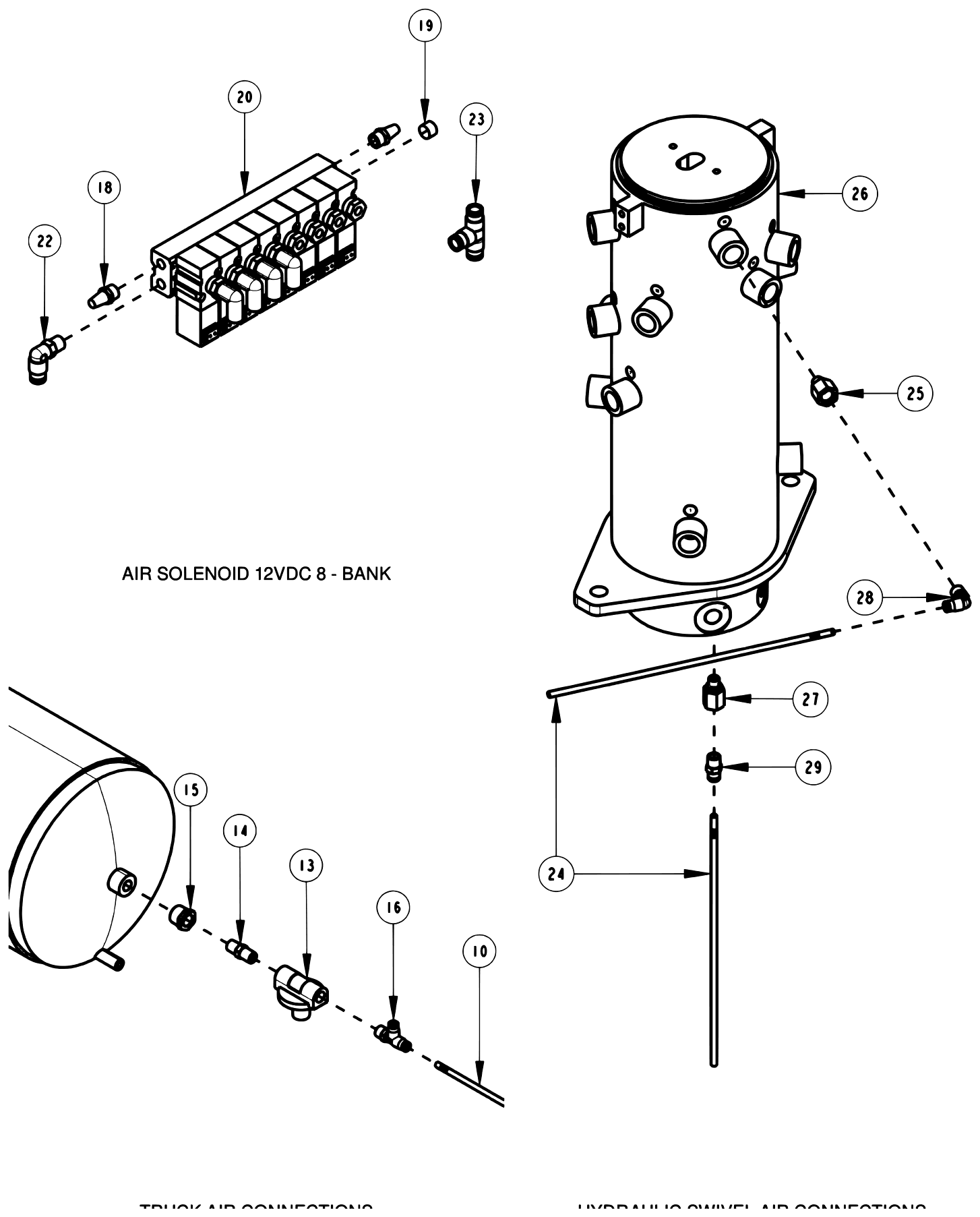 Century 1150 Knee Boom & Underlift Pneumatic Components (Cont'd) diagram