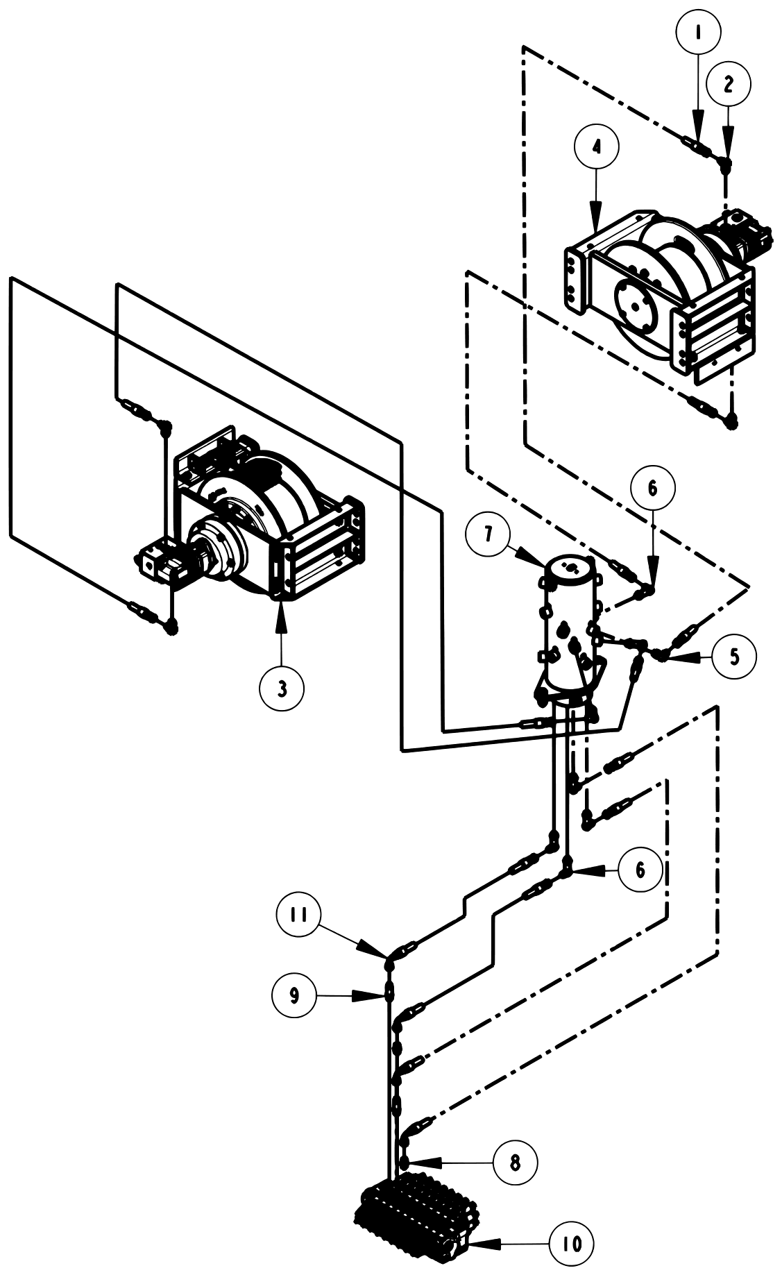 Century 1150 Knee Boom & Underlift Side Drag Winch Hydraulics diagram