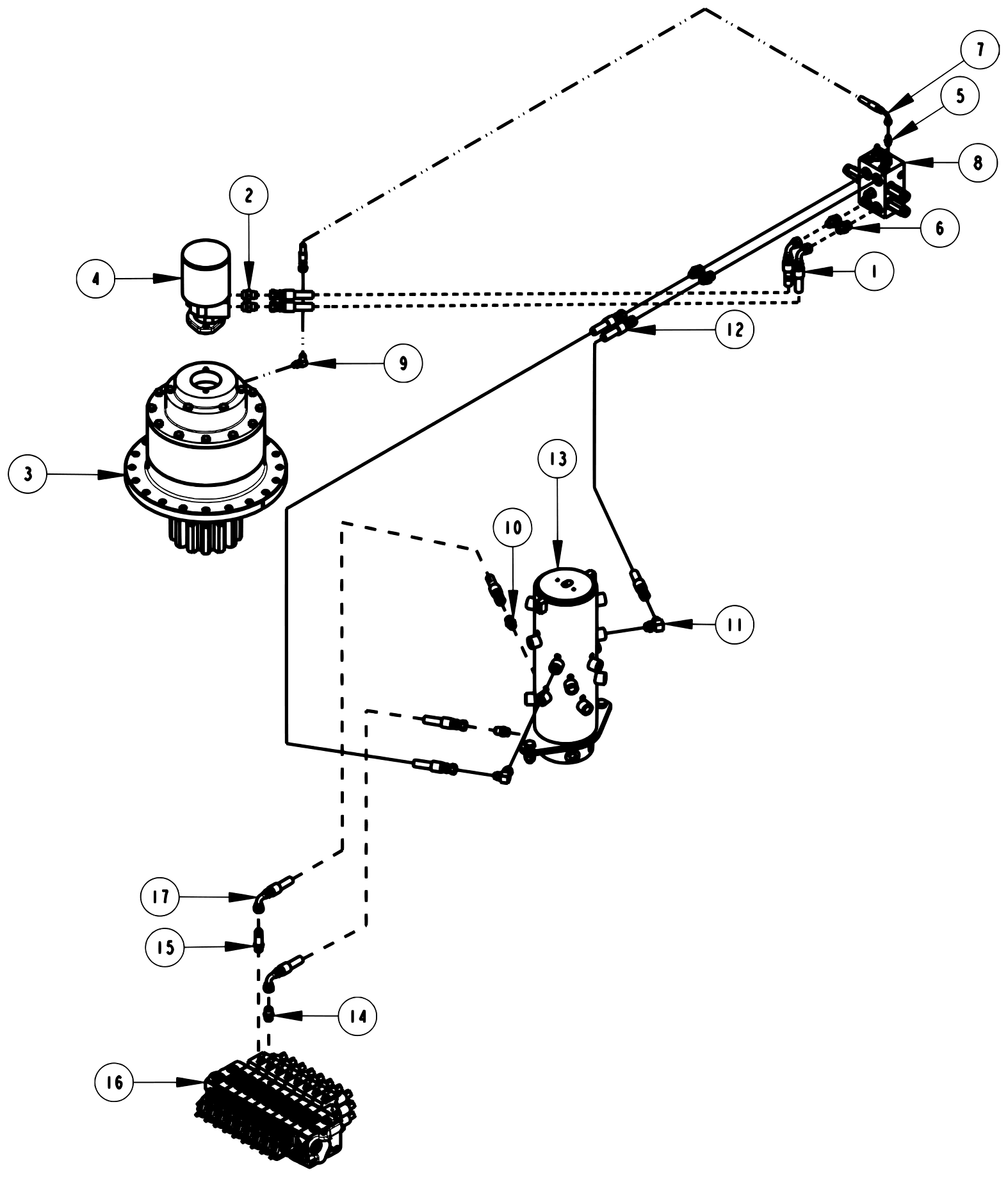 Century 1150 Knee Boom & Underlift Swing Drive Hydraulics diagram
