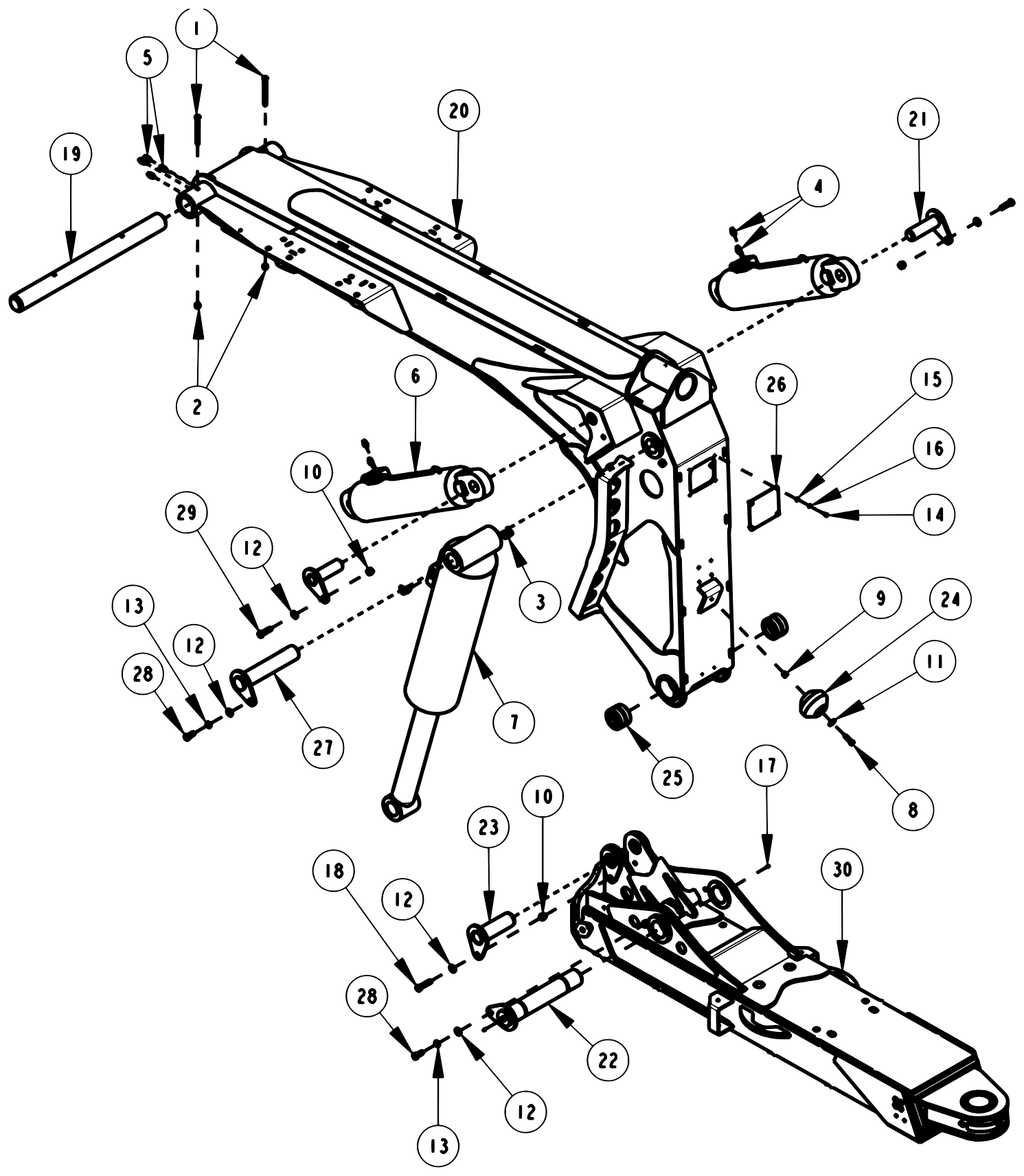 Century 1150 Knee Boom & Underlift Coach Lowrider Knee Boom Underlift Assembly diagram