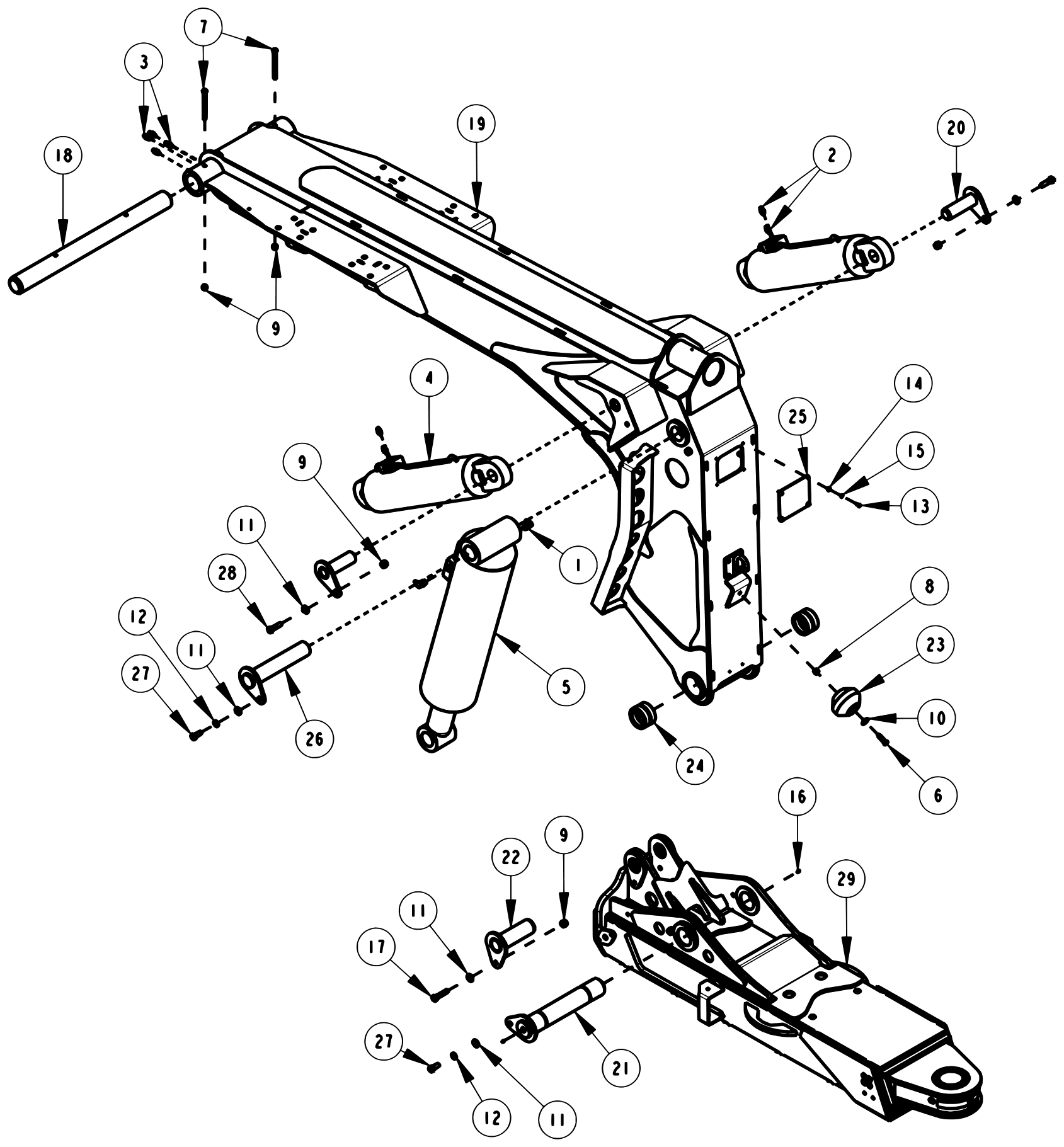 Century 1150 Knee Boom & Underlift Knee Boom Underlift Assembly - Short diagram