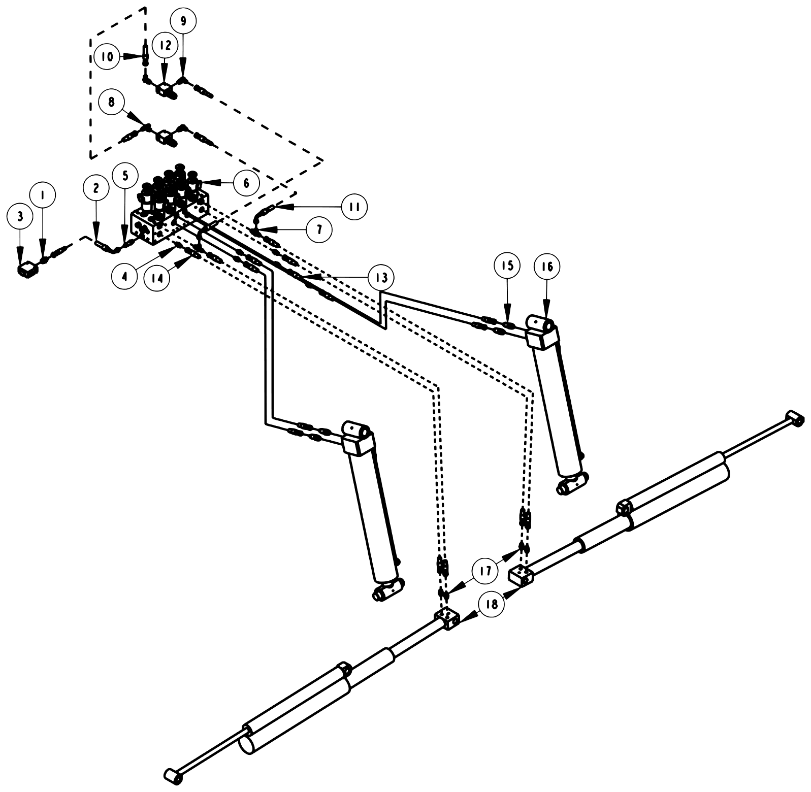 Century 1150 Knee Boom & Underlift 4-Stage Rear Outrigger Hydraulics diagram