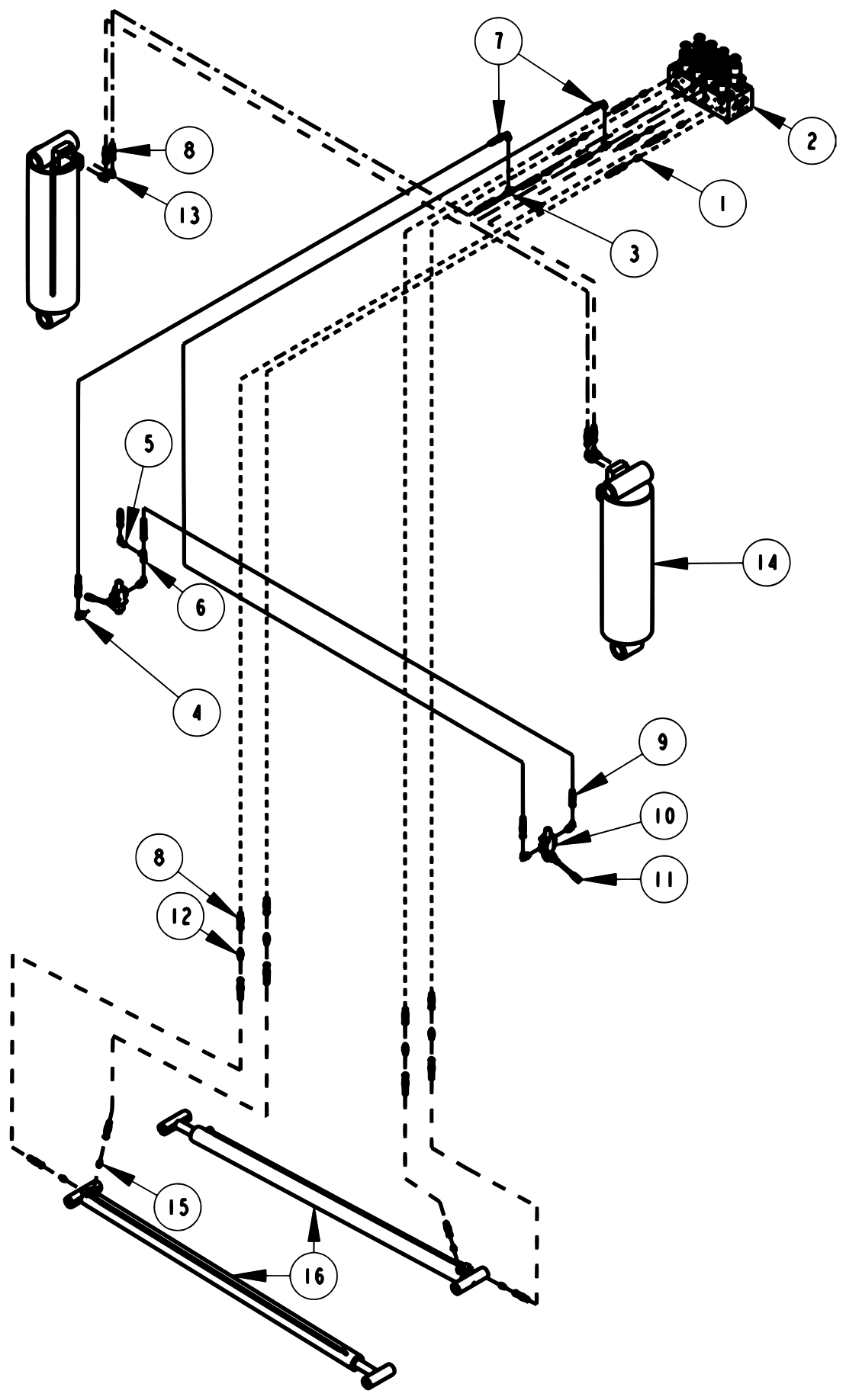 Century 1150 Knee Boom & Underlift 2-Stage Front Outrigger Hydraulics diagram