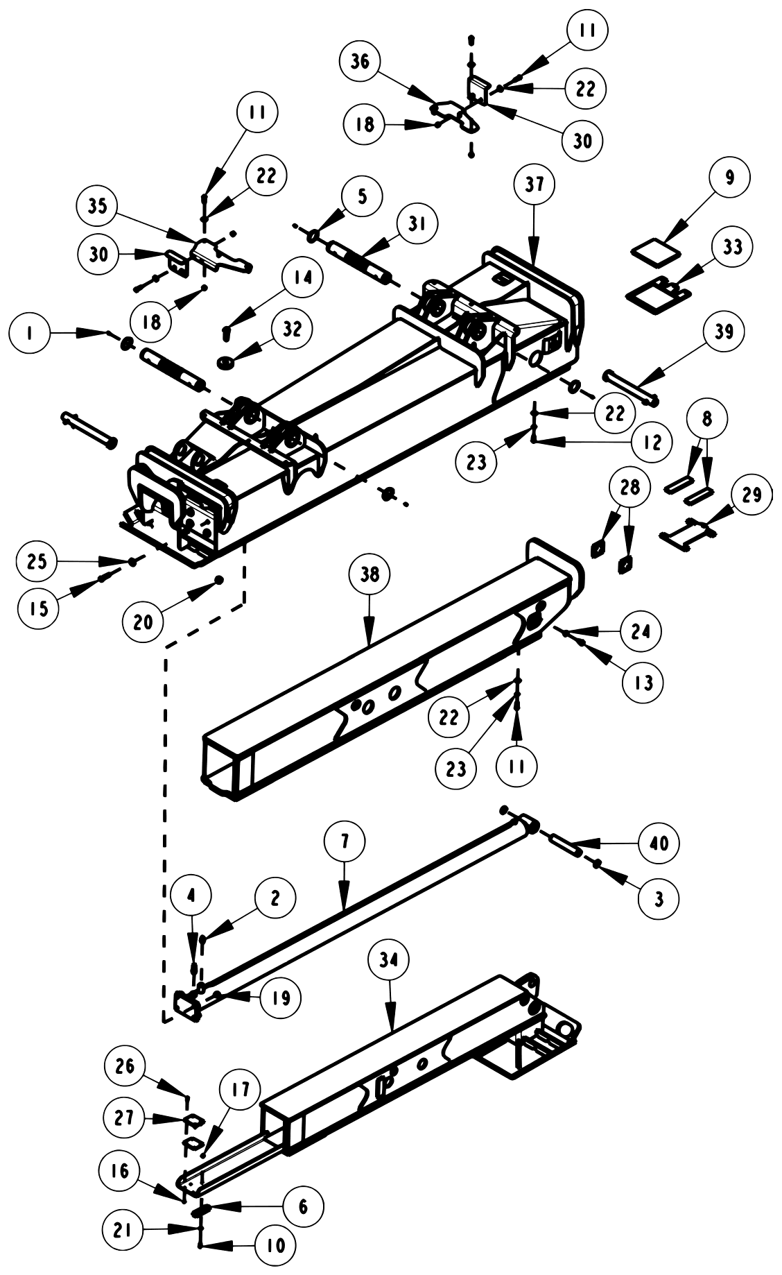 Century 1150 Knee Boom & Underlift 3-Stage Front Outrigger Horizontal Assembly (Big Feet) diagram