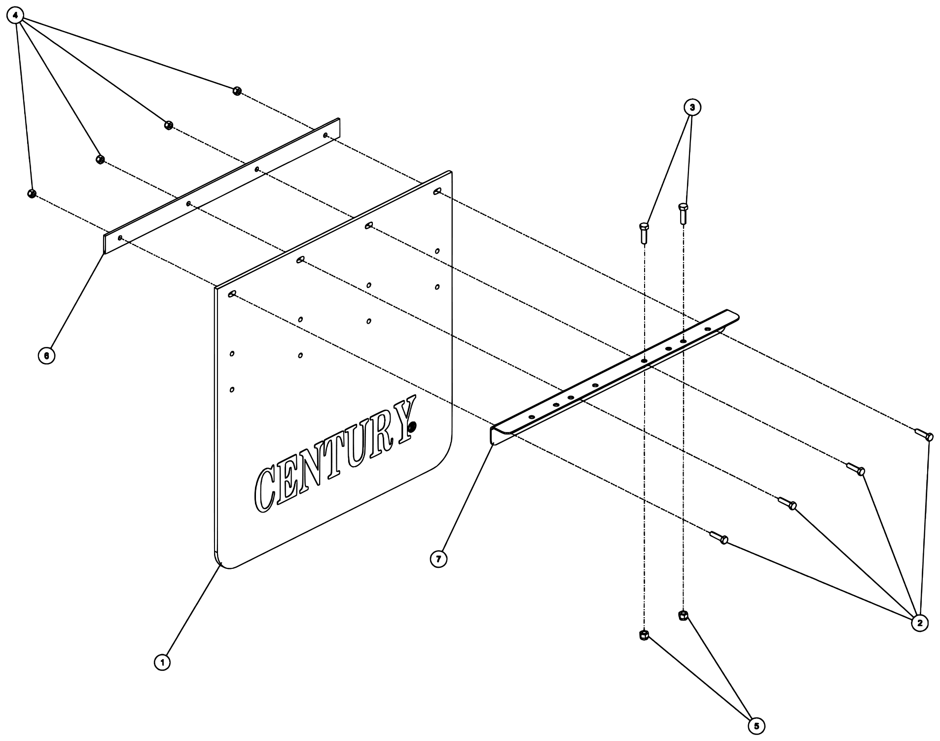 Century 4024 / T2 Kit - Mudflap Lrg Century Wrecker (0908382) diagram