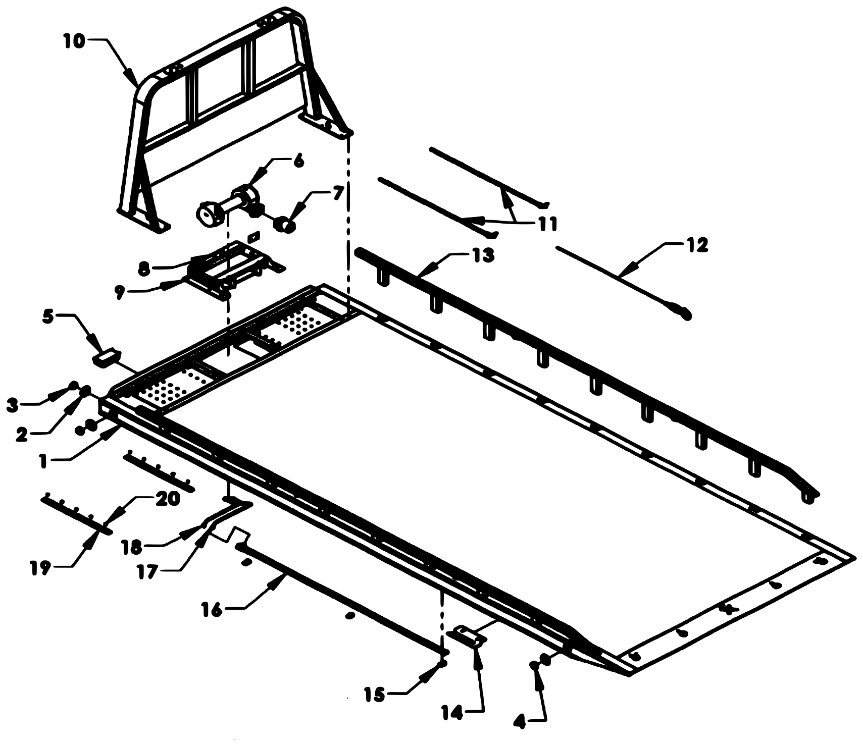 Vulcan Series 10 Gen 2 (2022 manual) Steel Bed Assembly Gen II - Removable Tube Rail diagram