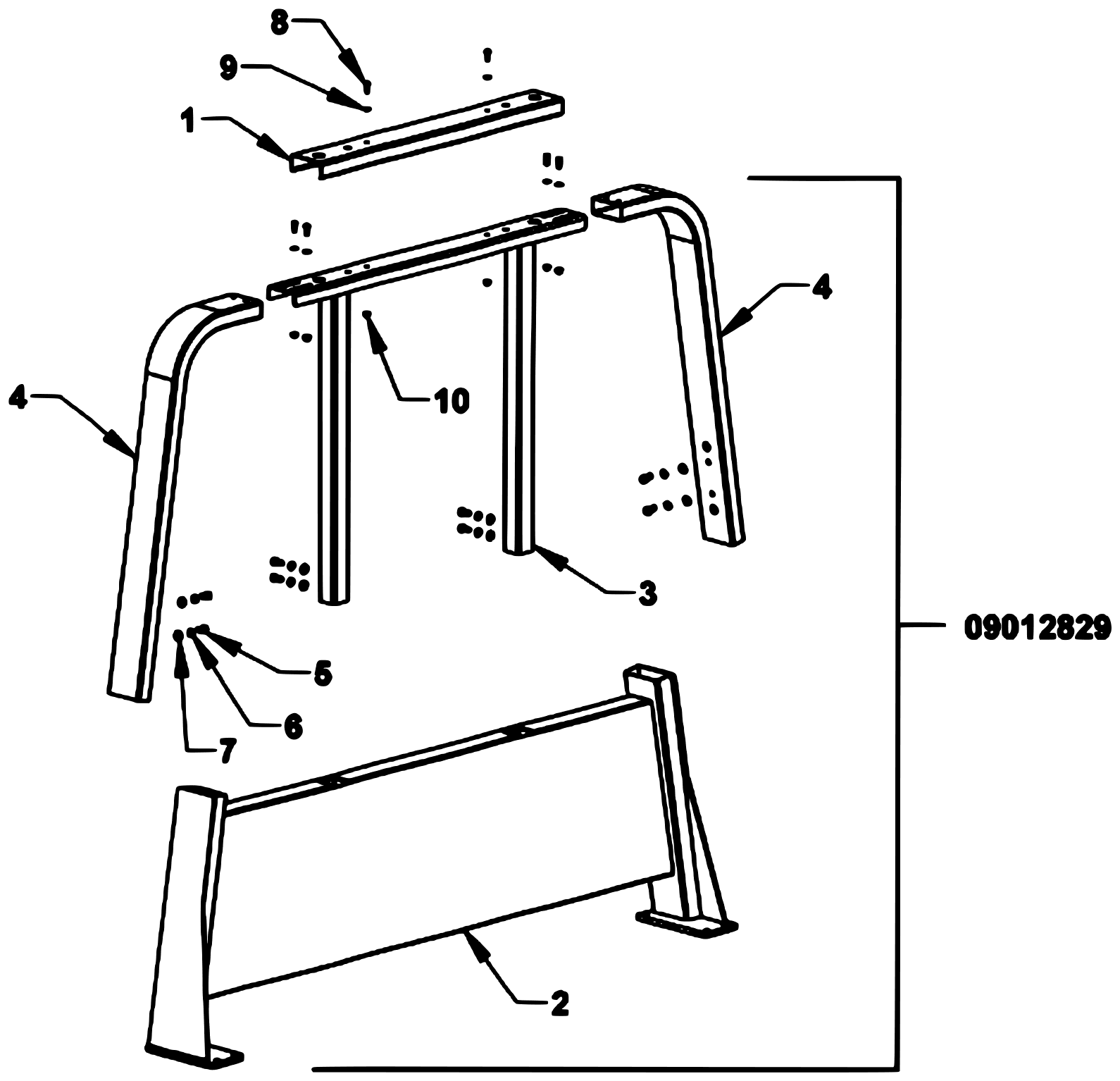 Vulcan Series 10 Gen 2 (2022 manual) Adjustable Cab Protector 09012829-XX - (Frame Mounted 12 Inch Base) diagram