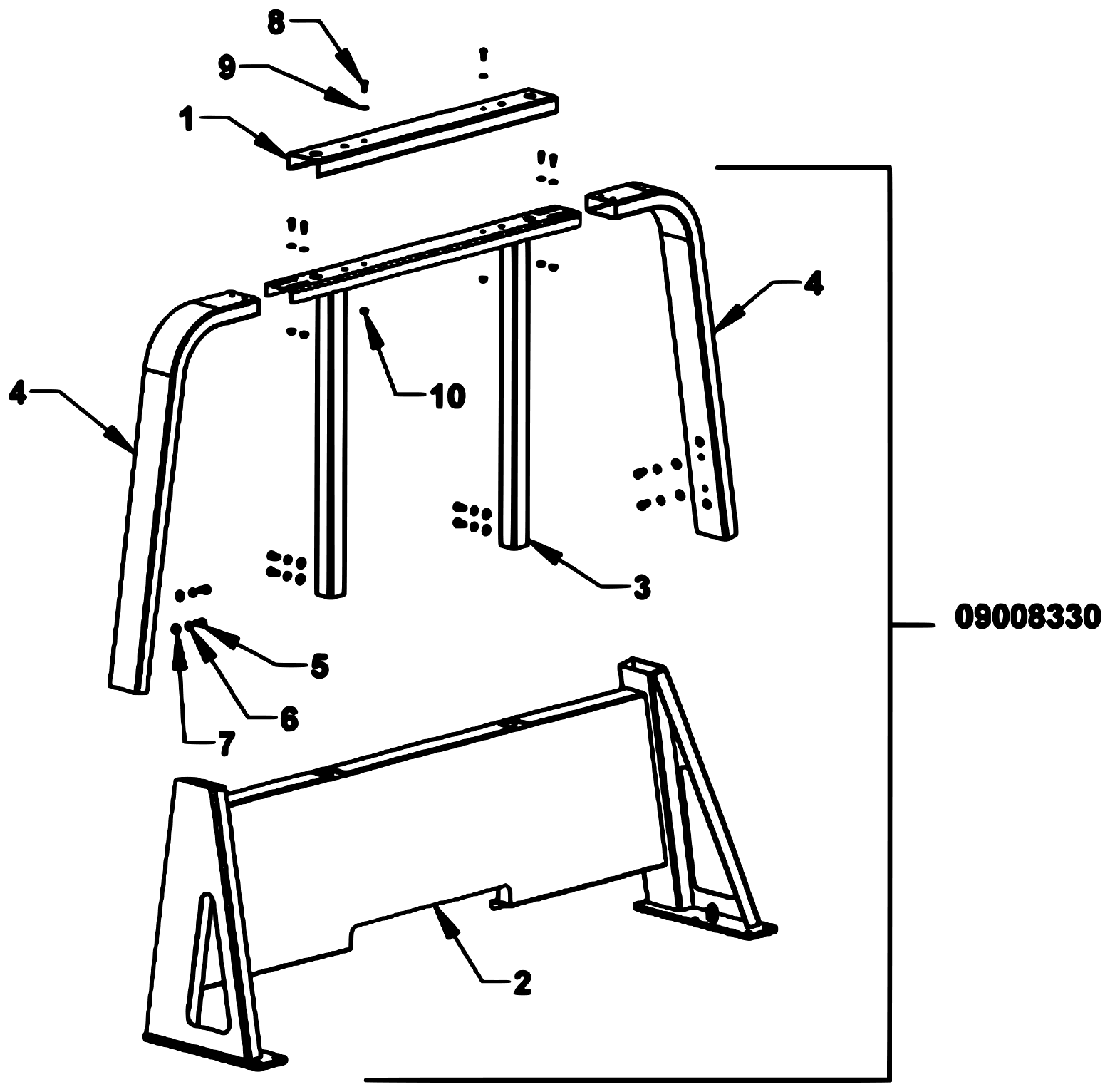 Vulcan Series 10 Gen 2 (2022 manual) Adjustable Cab Protector 09008330-XX - (Bed Mounted) diagram