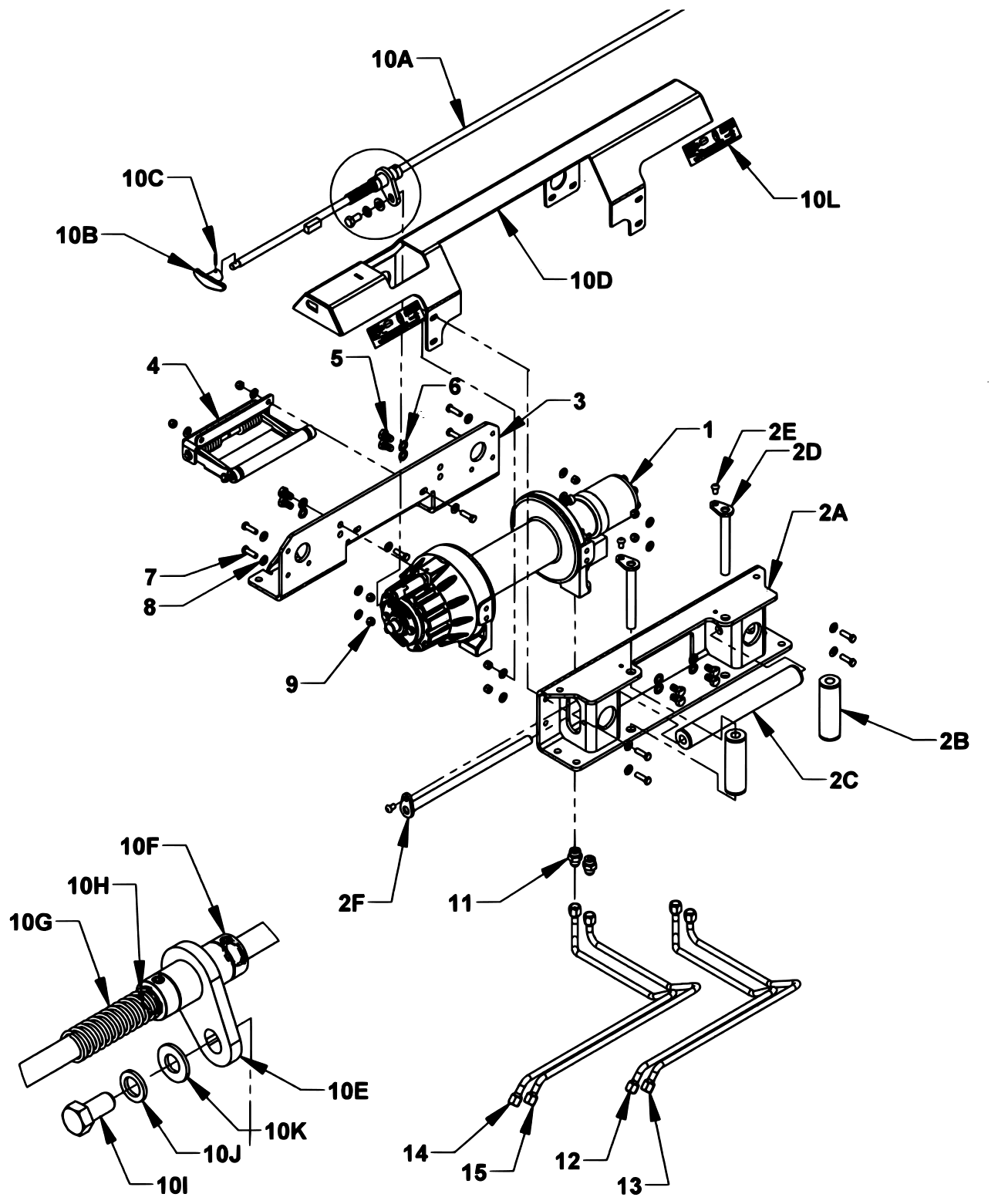 Vulcan Series 12 LCG Gen 2 (2025 manual) Ramsey Winch - 09023899-0810AM - 8K Omega Planetary Manual Shift - Dual Handle Clutch Control Rod Assembly diagram