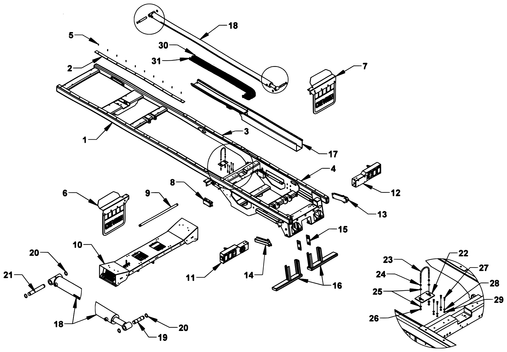Chevron Series 16 LCG Gen 2 (2025 manual) Series 16 LCG 24 Ft. Subframe Components diagram
