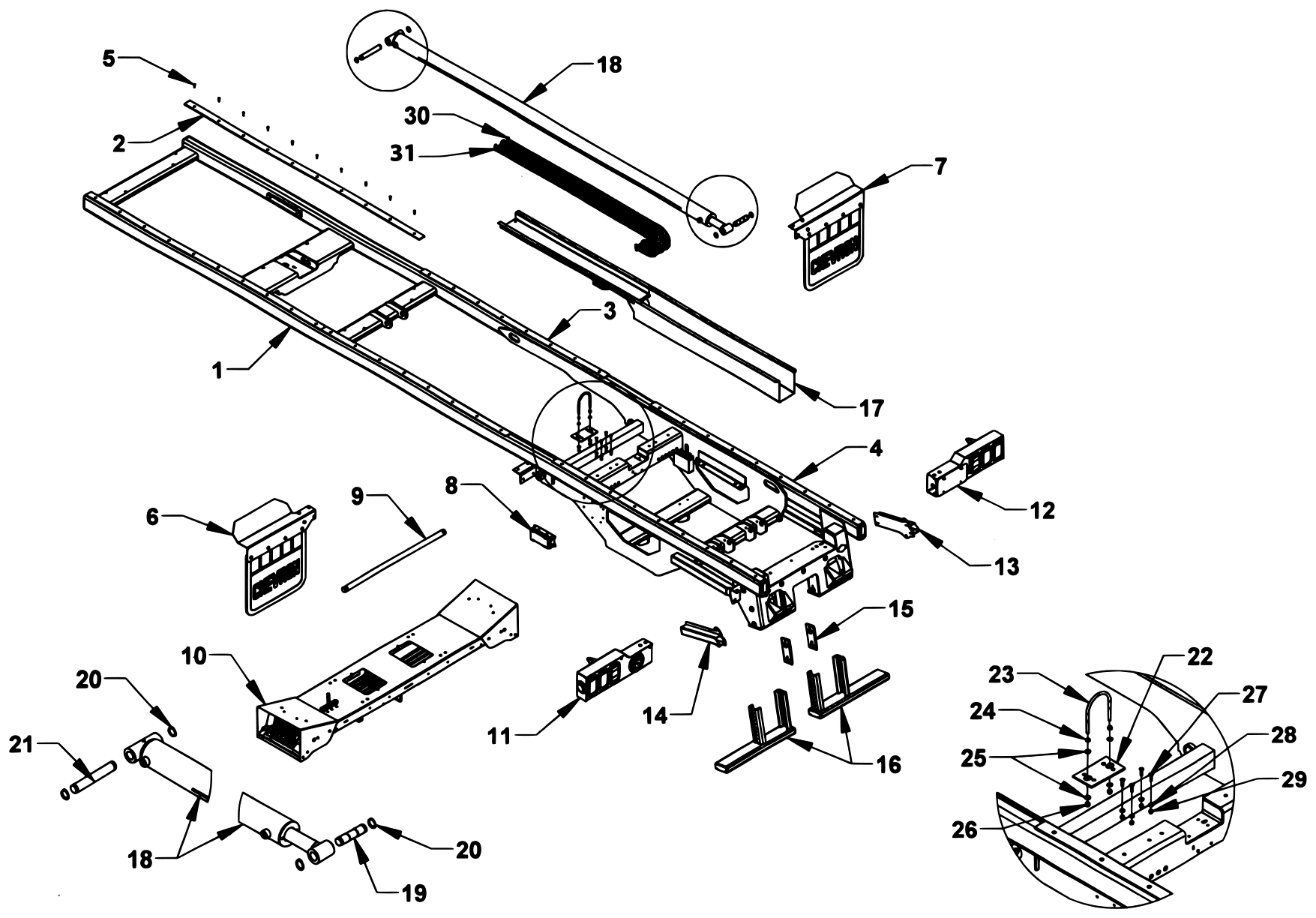 Chevron Series 16 LCG Gen 2 (2025 manual) Series 16 LCG 26 Ft. Subframe Components diagram