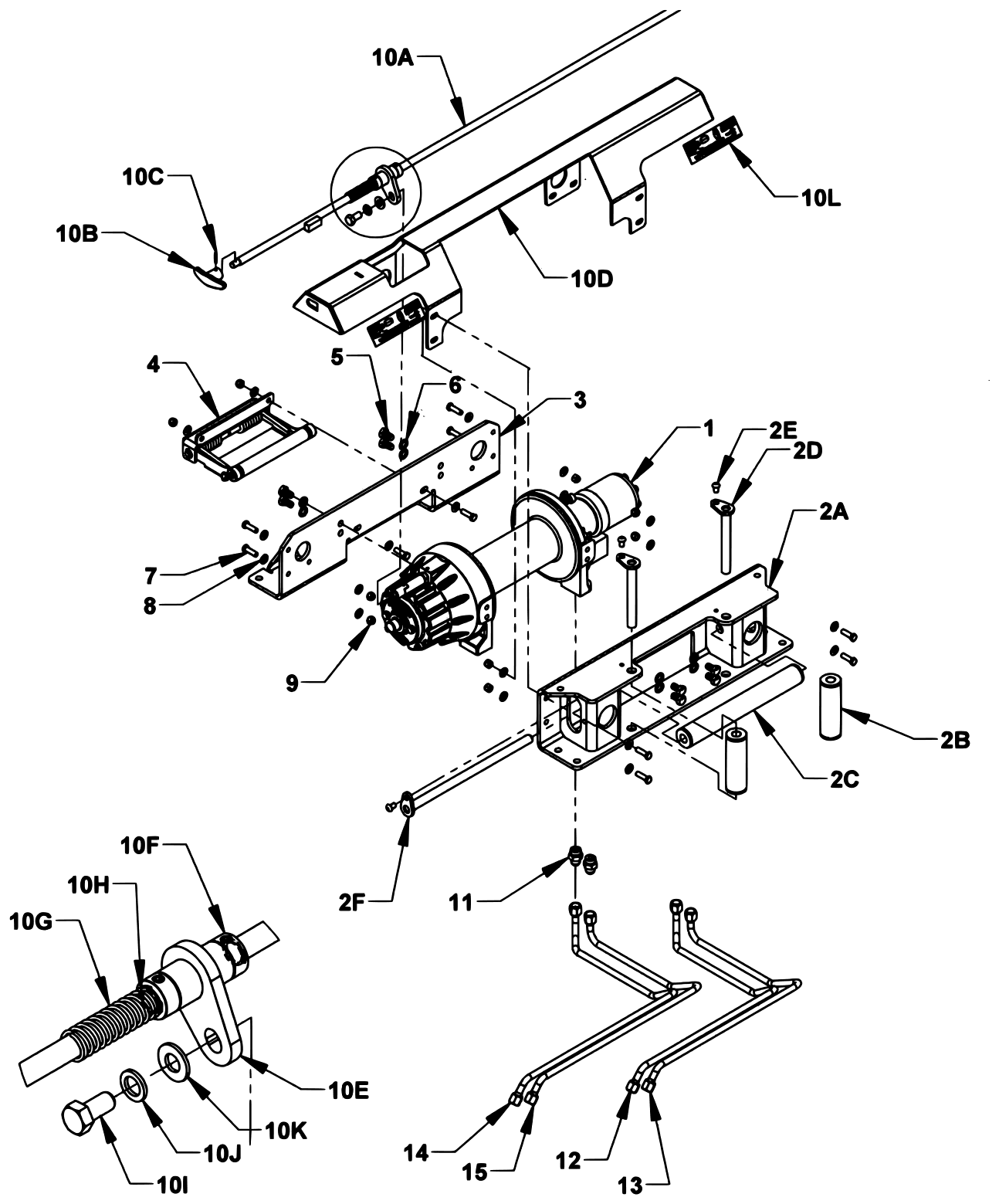 Chevron Series 16 LCG Gen 2 (2025 manual) Ramsey Winch - 09023899-0810AM - 8K Omega Planetary Manual Shift - Dual Handle Clutch Control Rod Assembly diagram