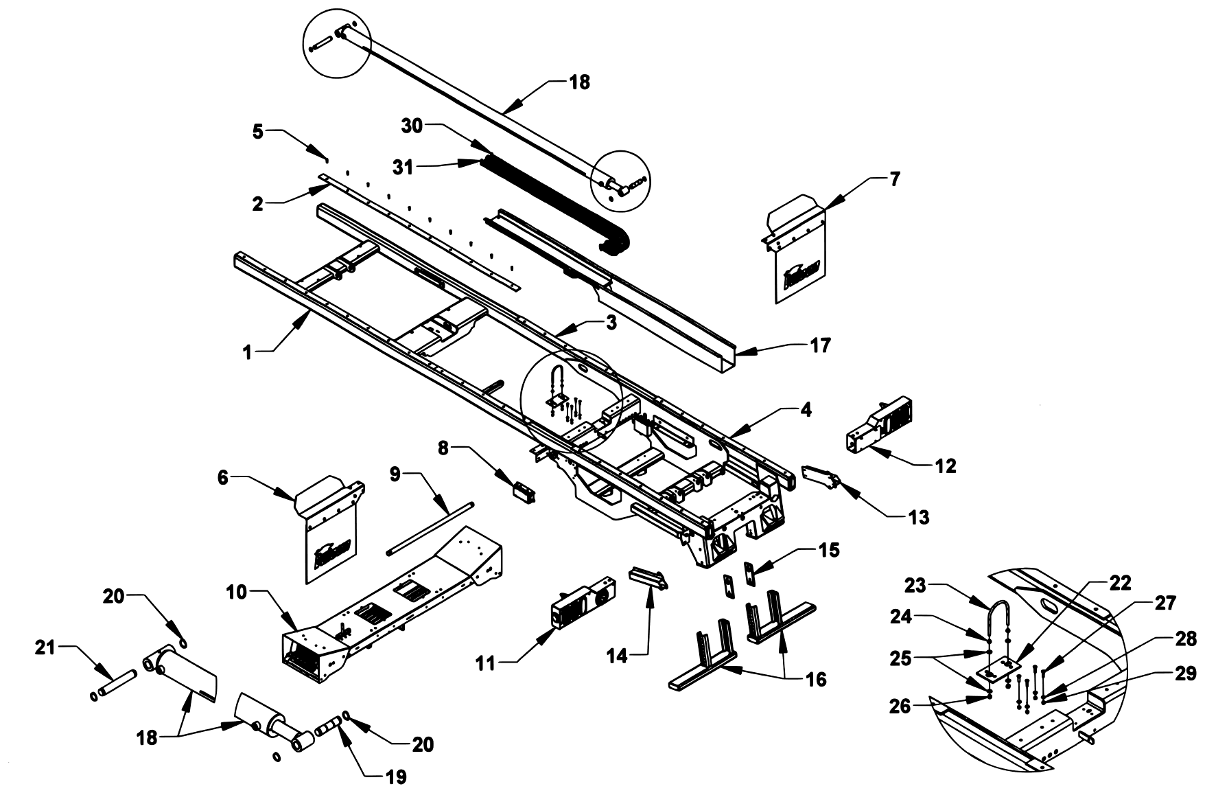 Vulcan Series 16 LCG Gen 2 (2025 manual) Series 16 LCG 22 Ft. Subframe Assembly diagram