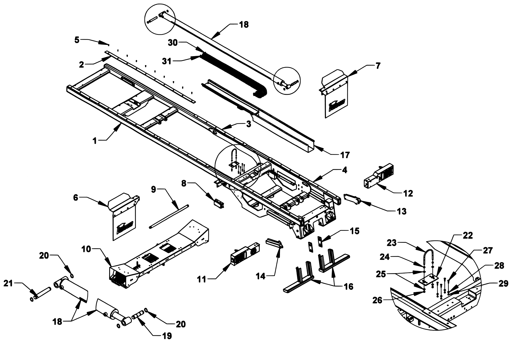 Vulcan Series 16 LCG Gen 2 (2025 manual) Series 16 LCG 24 Ft. Subframe Components diagram