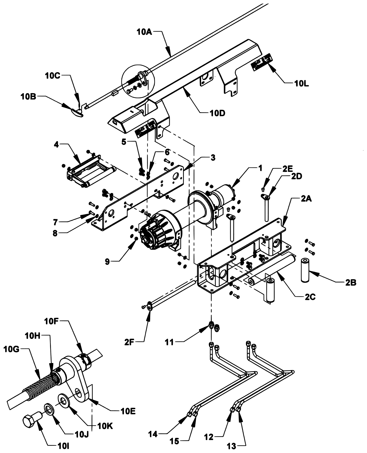 Vulcan Series 16 LCG Gen 2 (2025 manual) Ramsey Winch - 09023899-0810AM - 8K Omega Planetary Manual Shift - Dual Handle Clutch Control Rod Assembly diagram