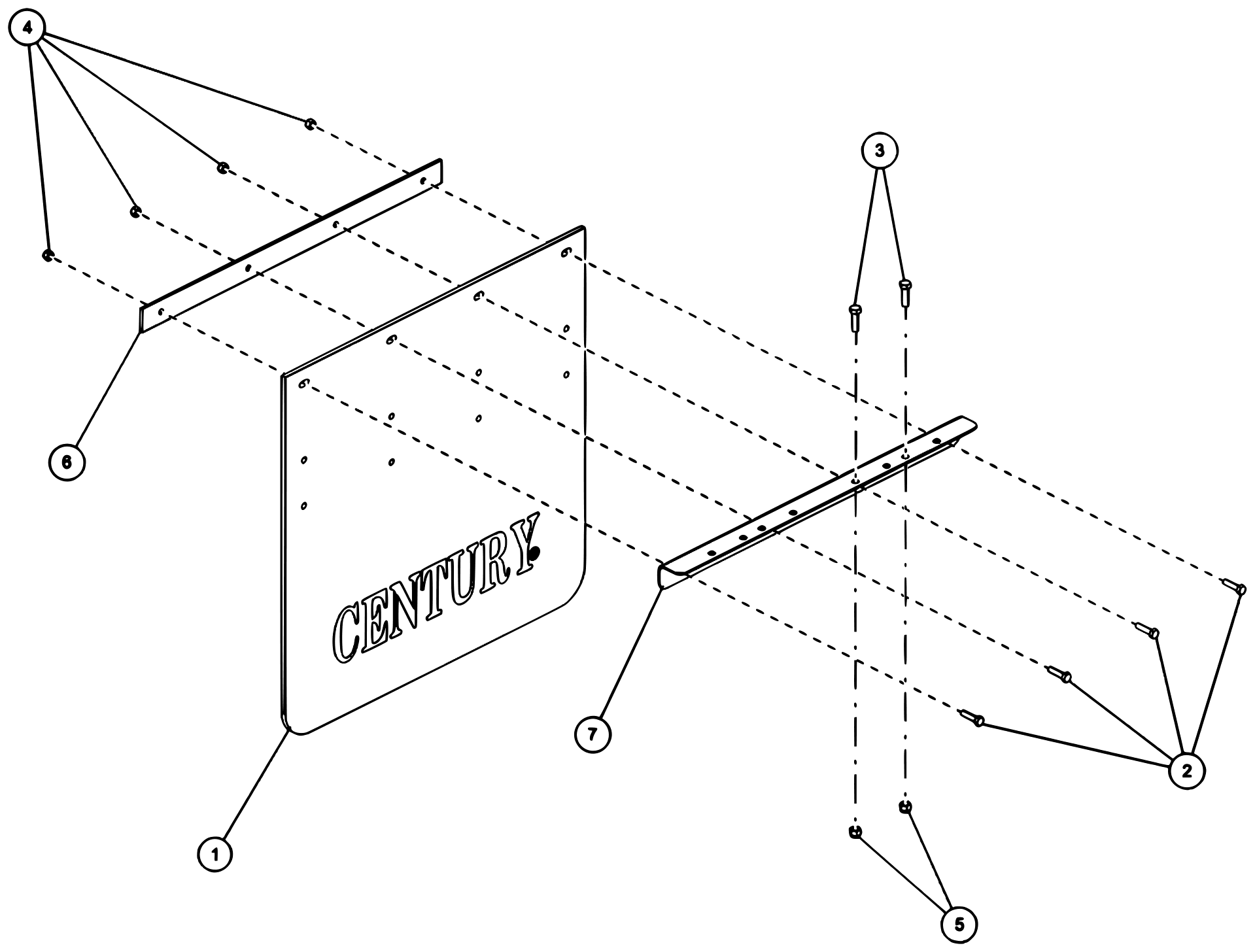 Century 7035 Standard Jack Leg (2026 manual) Mudflap Kit (0908382) diagram