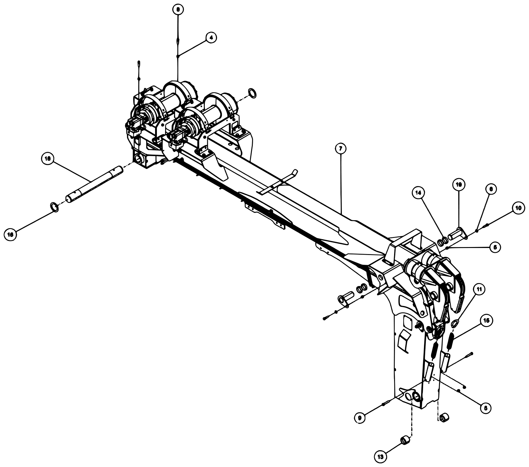 Vulcan V-70 2-Winch (2023 manual) 0911010, Recovery Boom Install V-70 diagram (view 1 of 2)
