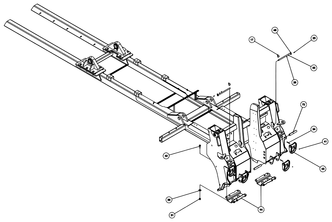 Vulcan V-70 2-Winch (2023 manual) 0912015, Subframe Assembly V70-100 Std Winch diagram (view 2 of 17)