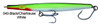 Super Strike Super "N" Fish 5 inch 1.7 oz Sinking Needlefish surf plug with heavy-duty VMC treble hooks and high-density plastic body for striped bass fishing. Black Chartreuse